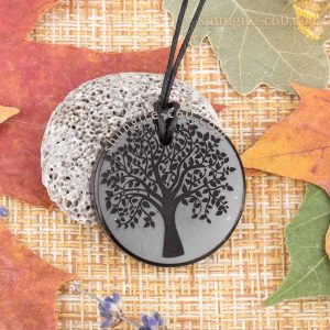 shungite rock necklace engraved tree of life