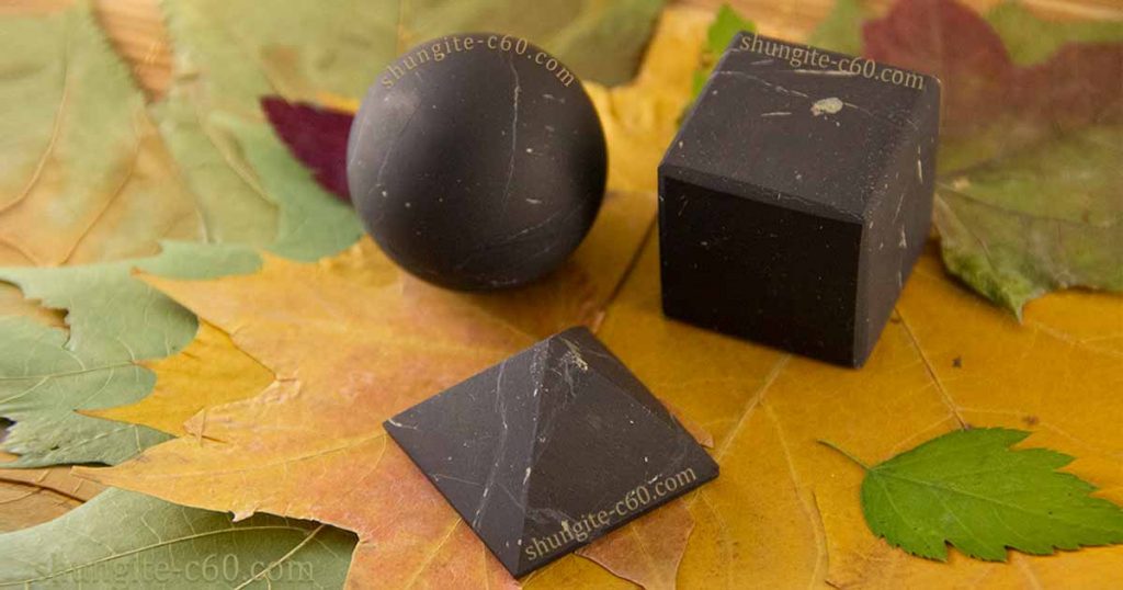 Shungite set for home cube and sphere, pyramid