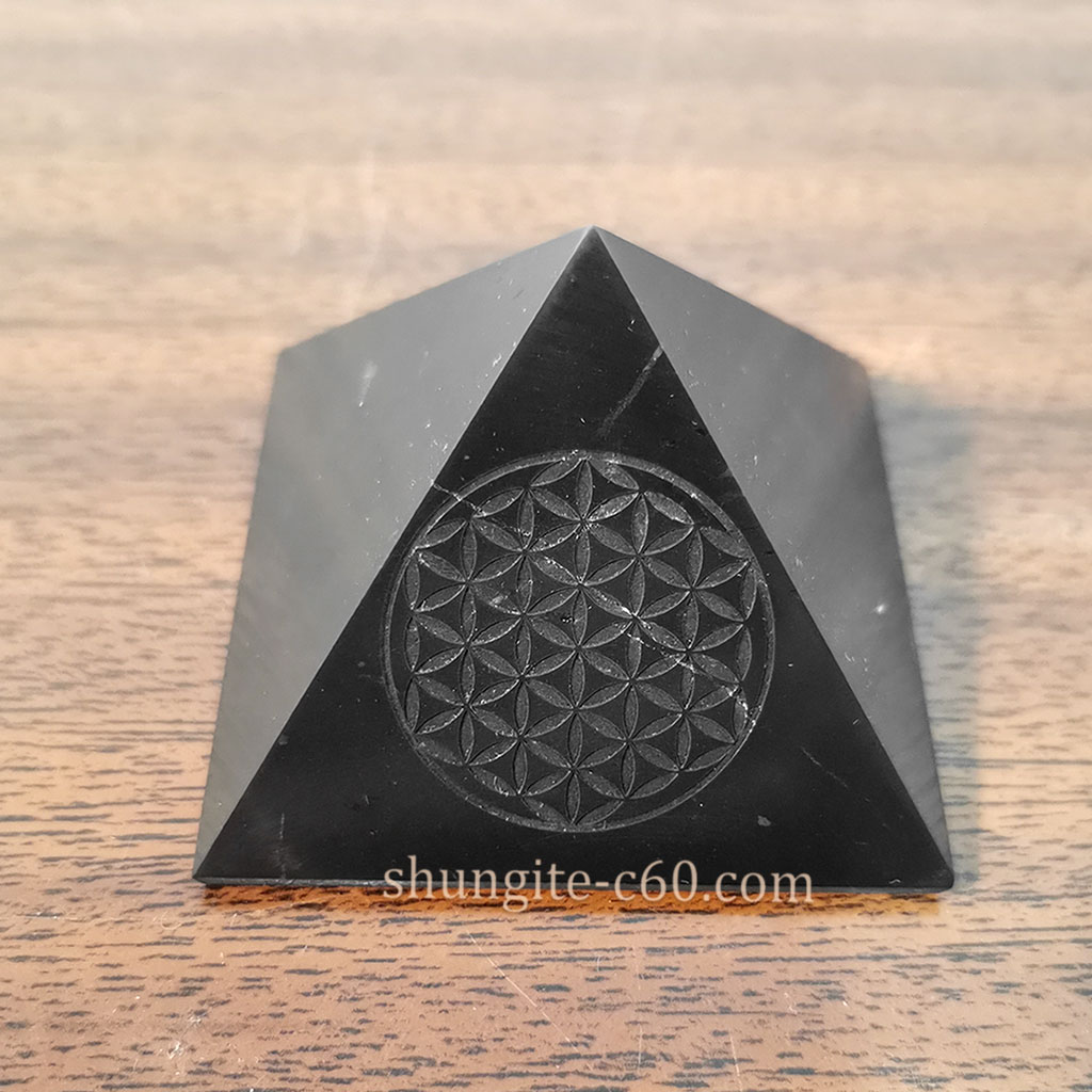 Shungite pyramid Flower of Life | Engraved image | Natural Real Stone